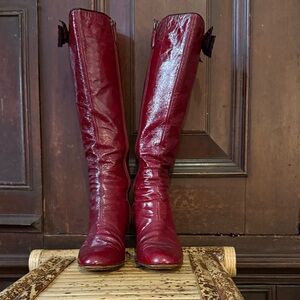 Moschino Boots early 2000s Cherry Red Patent Leather with Almond Toe & Low Heel